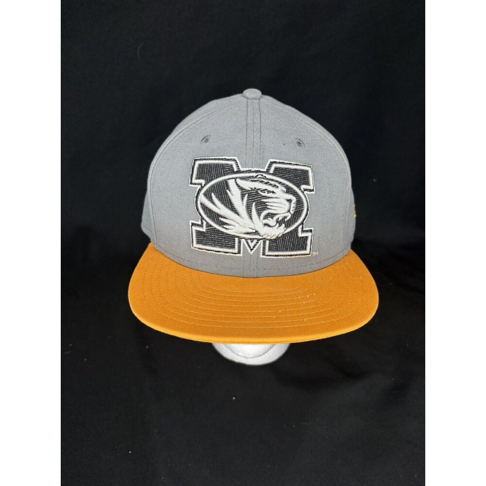 New Era 59 Fifty  NCAA Mizzou Tigers Gray Yellow Fitted Baseball Cap Size 7 1/2